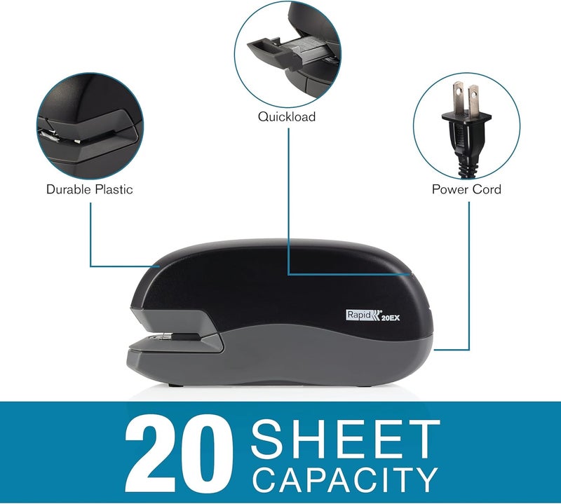 Rapid 20EX Personal Electric Stapler, 20 Sheet Capacity, Black (73126) - Image 2
